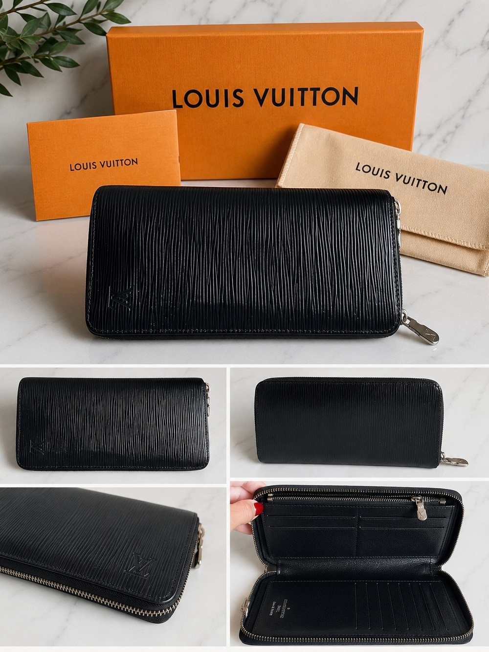 Louis Vuitton Epi Leather Zippy Organizer Wallet Full Set Black w/ Box Dust Bag